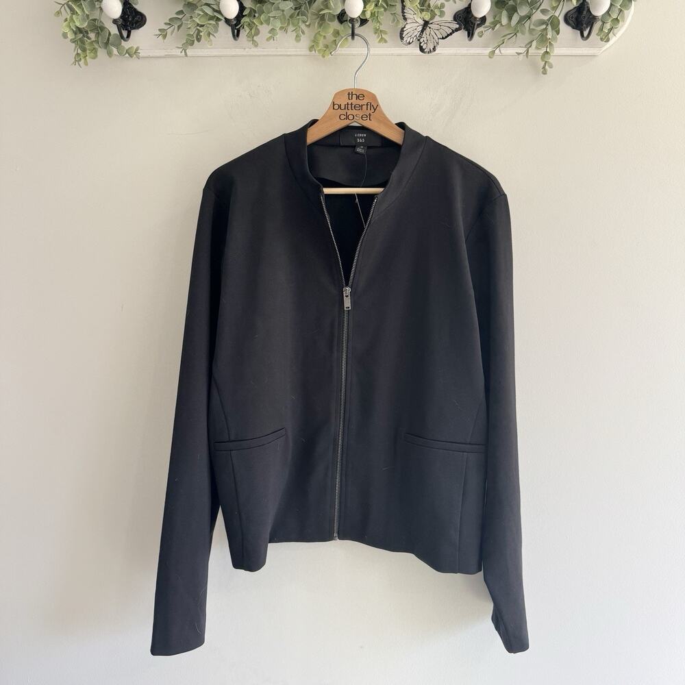 J Crew 365 Black Zipped Pocketed Long Sleeve Breathable Classic Jacket Size 14